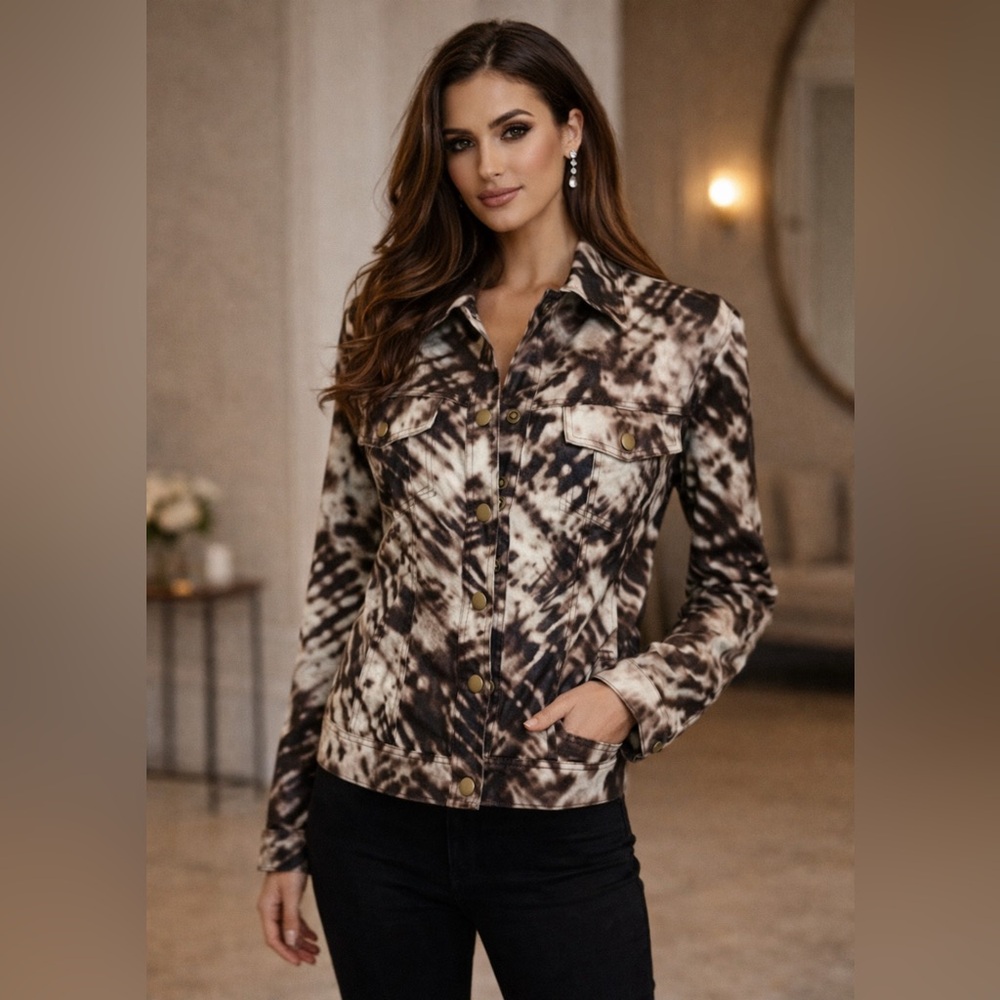 Lafayette 148 New York Womens Jacket Brown Cream 14 Cotton Washable